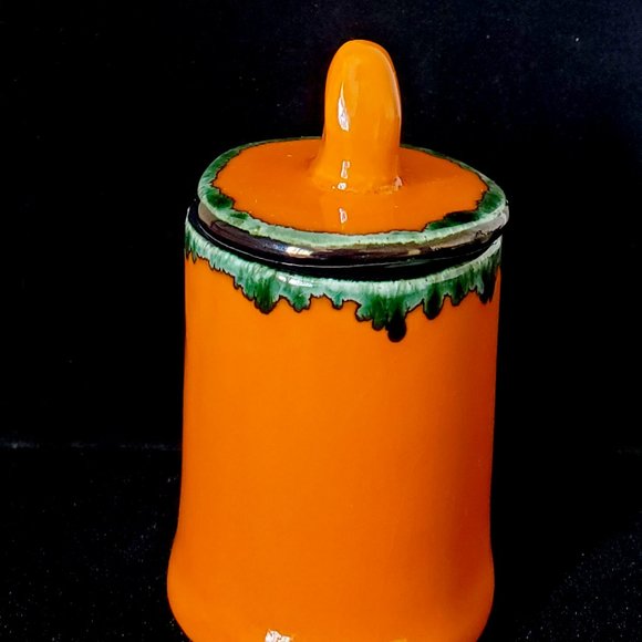 Handmade Small Ceramic Moon Face Stash Jar, Tigerlily Orange - Picture 4 of 9